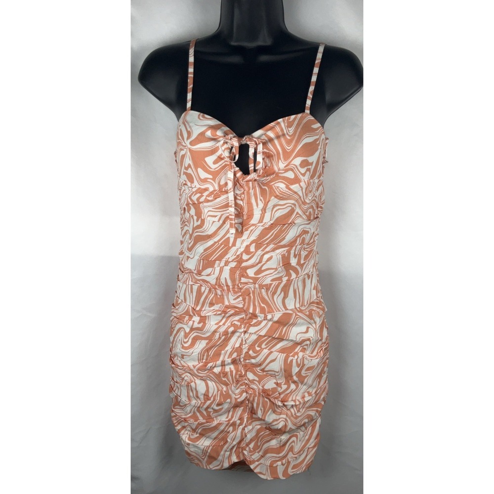 Sky To‎ Moon Women's Size M Orange Swril Mini Dress Ruching Adjustable Straps